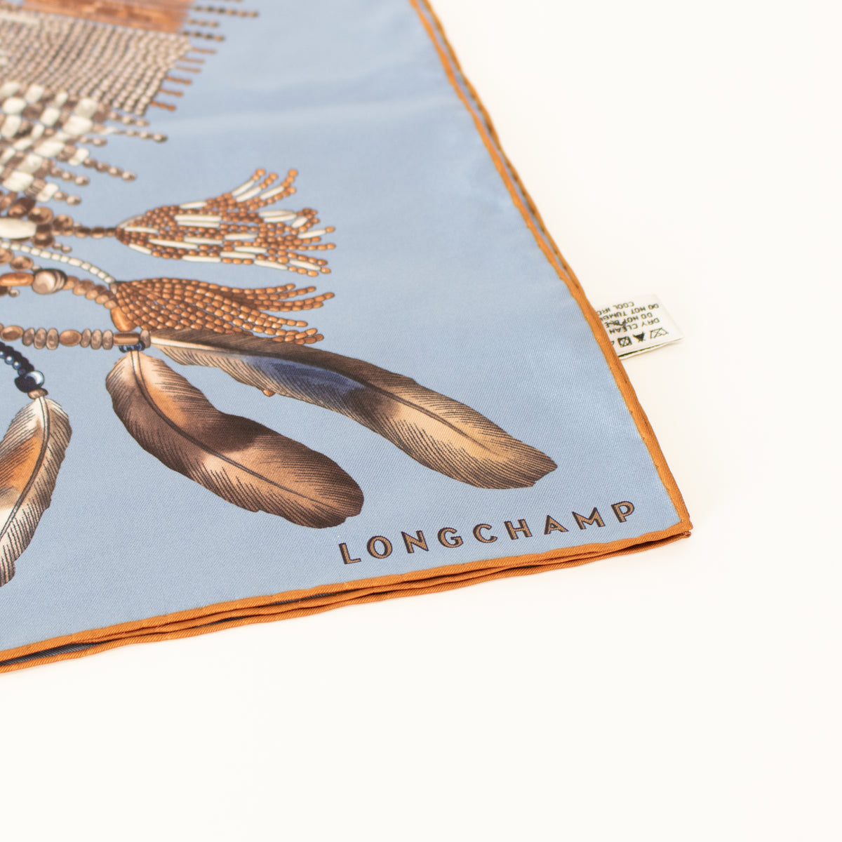 Longchamp Blue Brown Tribal Print Scarf