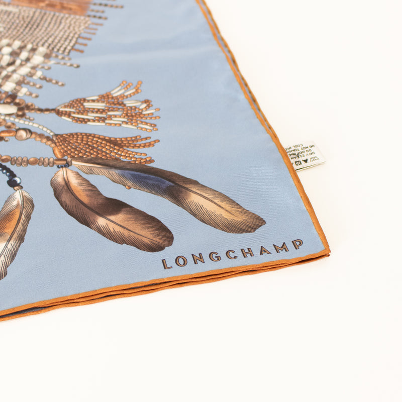 Longchamp Blue Brown Tribal Print Scarf