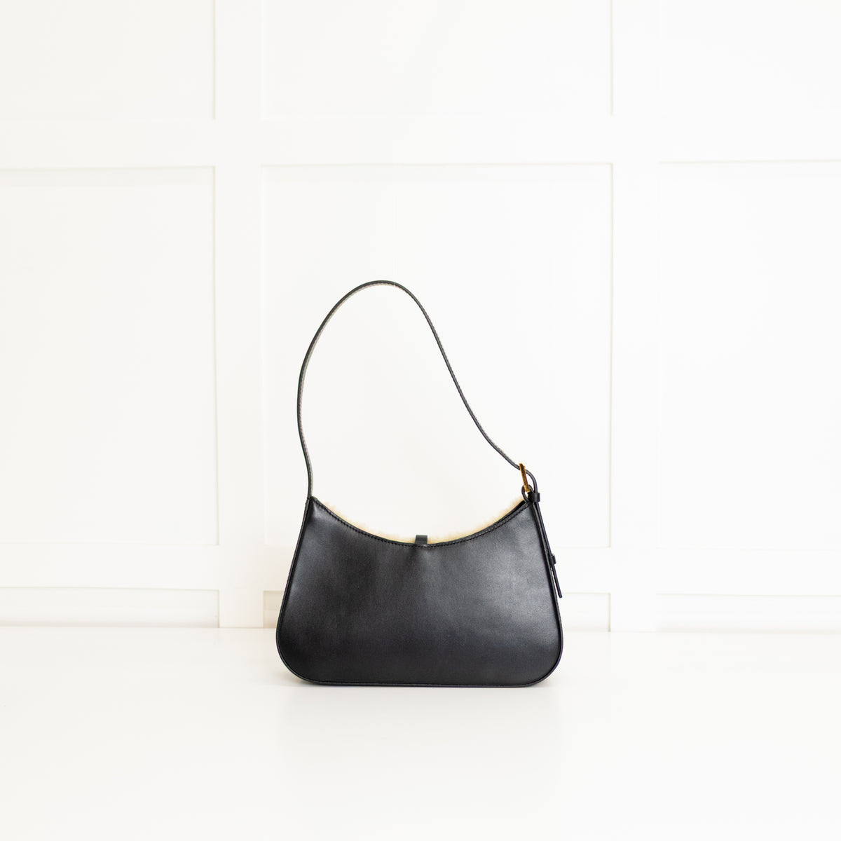 DeMellier Tokyo Shearling Beige and Black Shoulder Bag