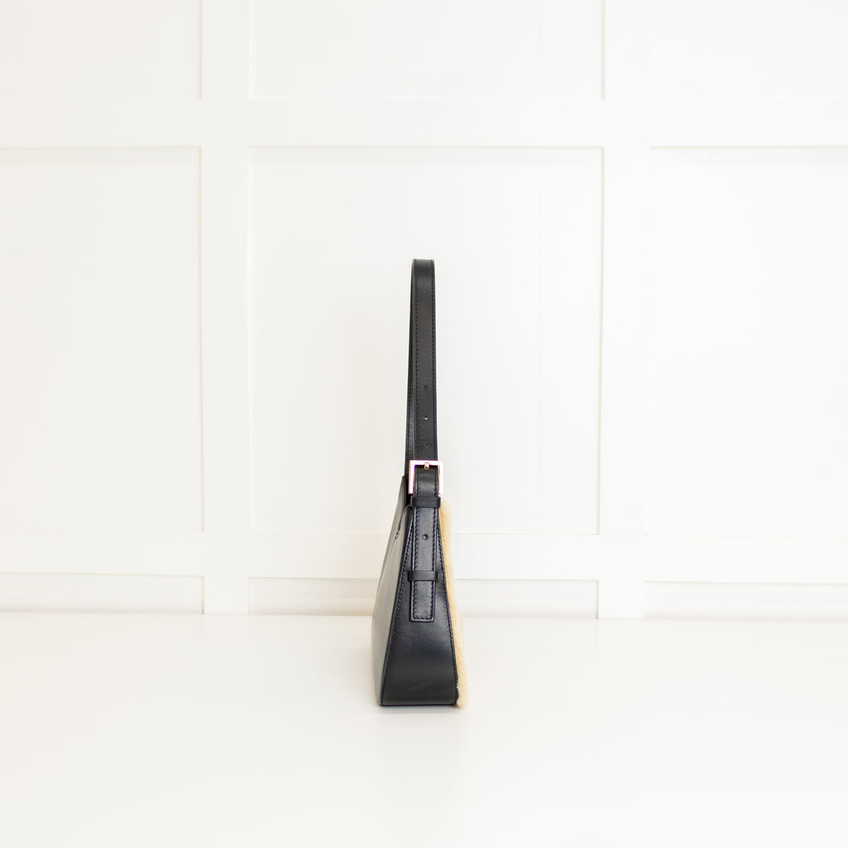 DeMellier Tokyo Shearling Beige and Black Shoulder Bag