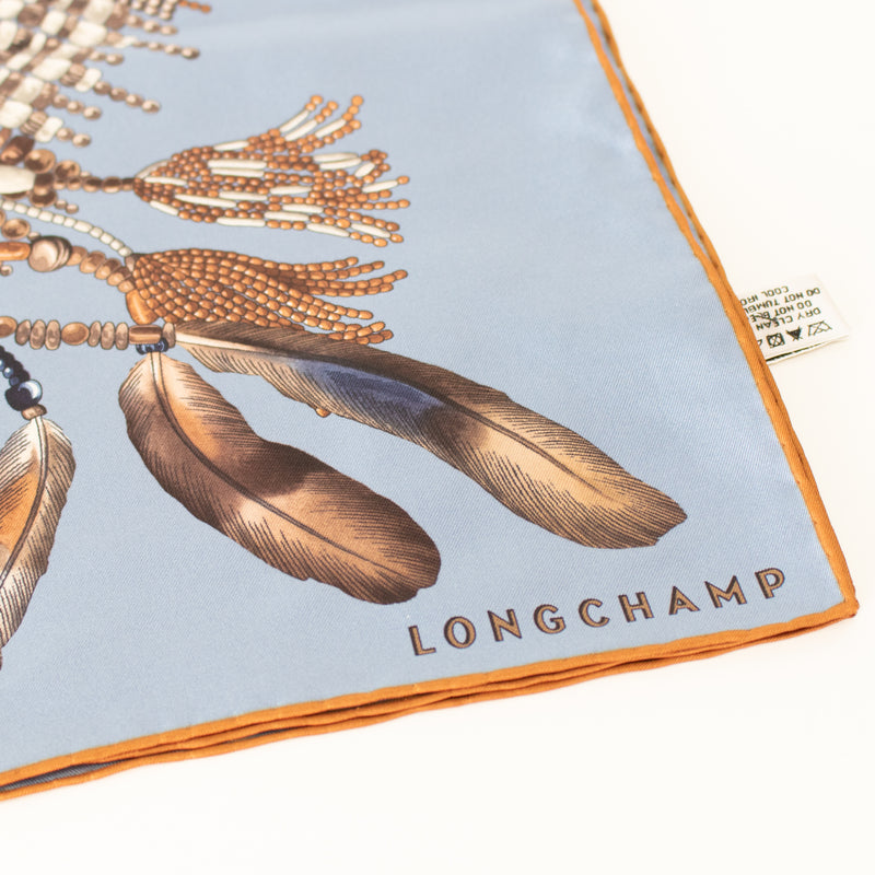 Longchamp Blue Brown Tribal Print Scarf
