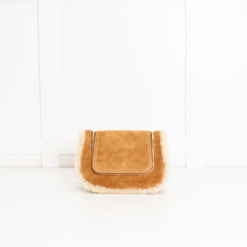 Anya Hindmarch Vere Small Soft Satchel Tan Shearling Crossbody