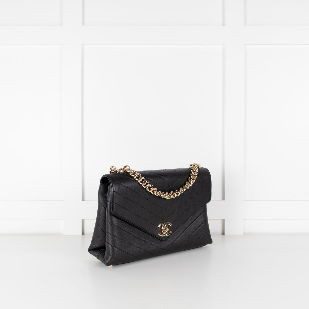 Chanel Black Leather Chevron Flap Bag