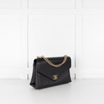 Chanel Black Leather Chevron Flap Bag