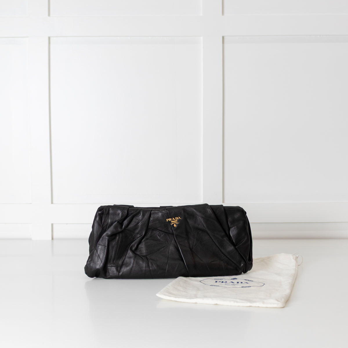 Prada Black Ruched Leather Clutch Bag