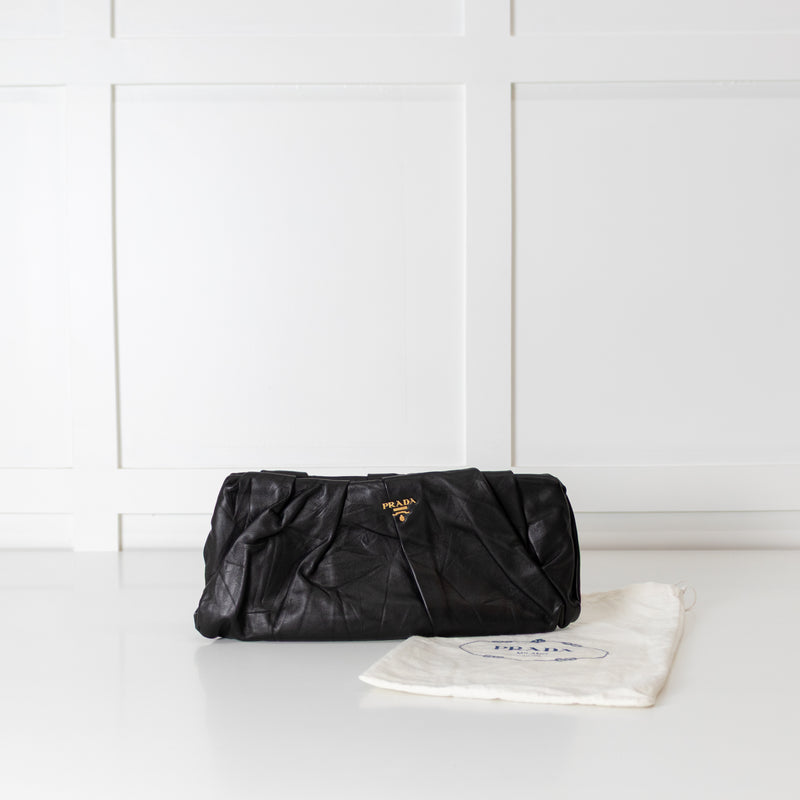 Prada Black Ruched Leather Clutch Bag
