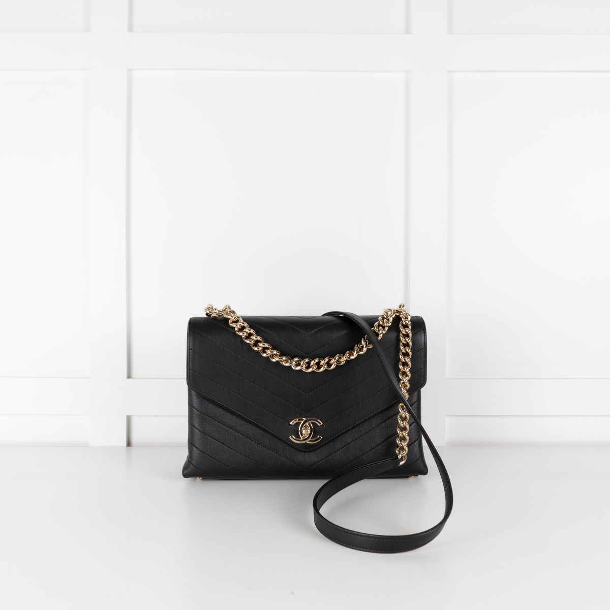 Chanel Black Leather Chevron Flap Bag