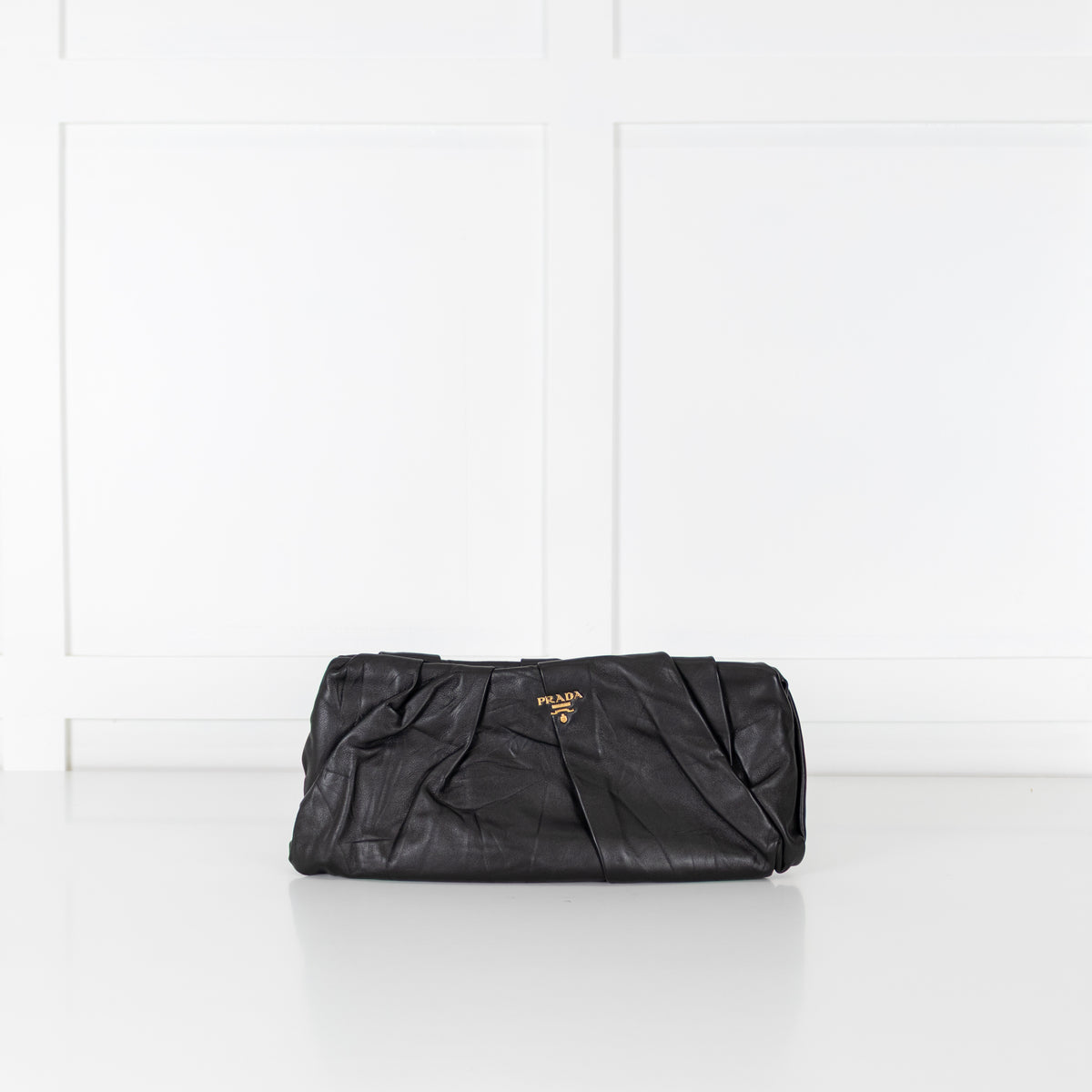 Prada Black Ruched Leather Clutch Bag