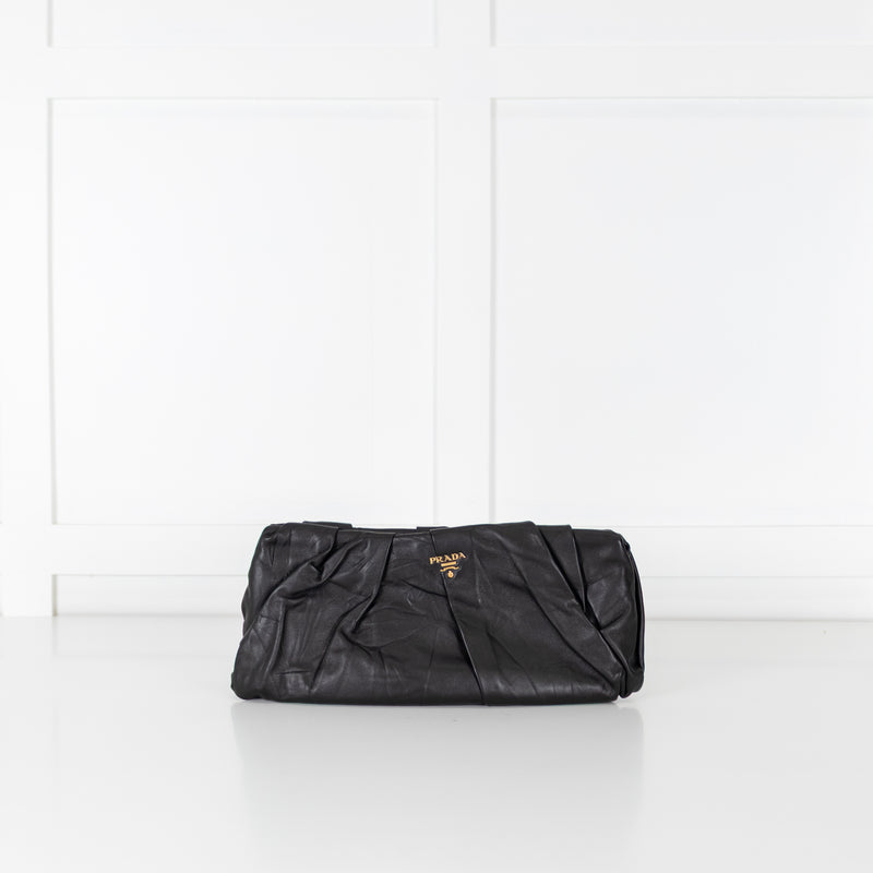 Prada Black Ruched Leather Clutch Bag