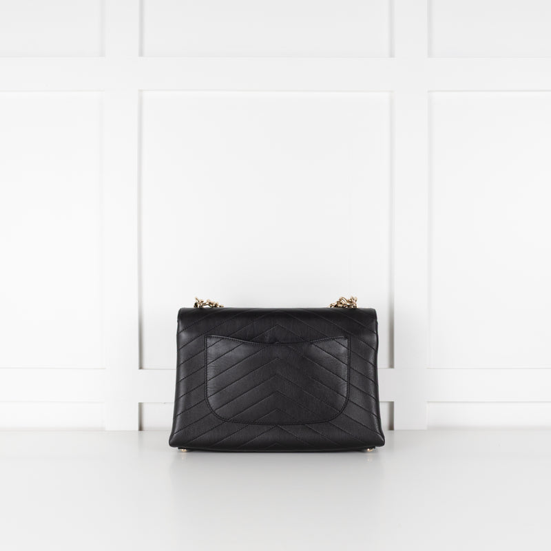 Chanel Black Leather Chevron Flap Bag