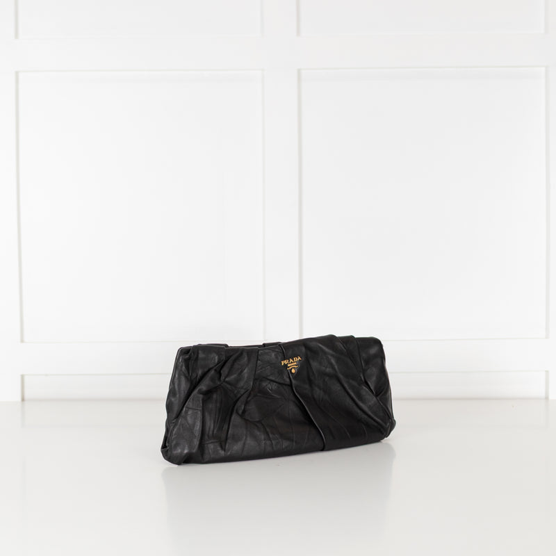 Prada Black Ruched Leather Clutch Bag