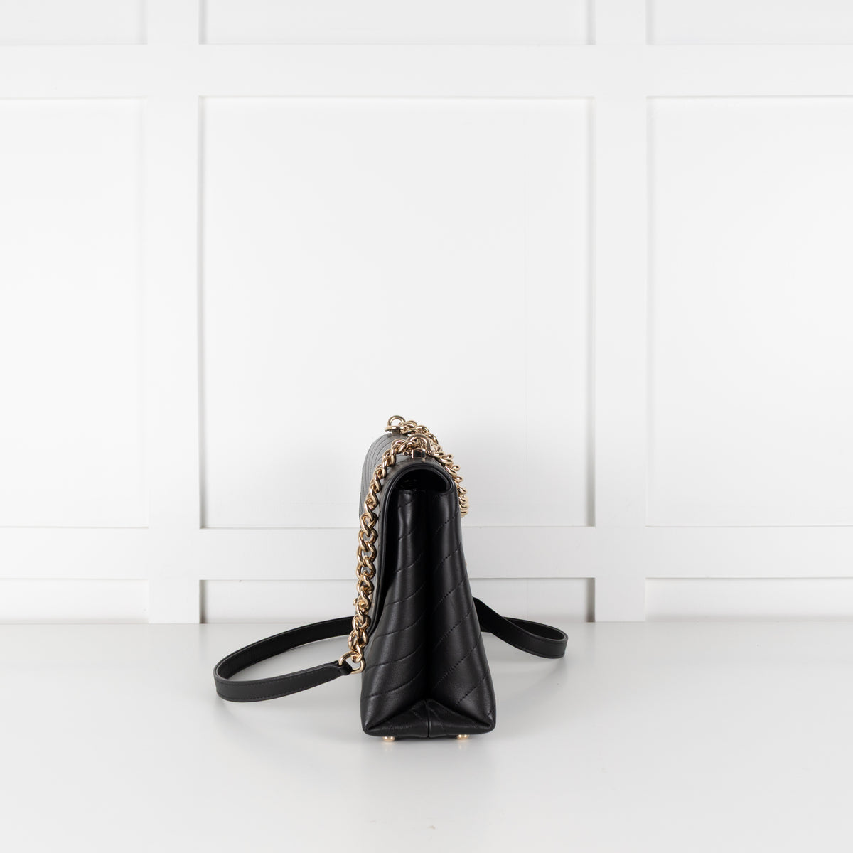 Chanel Black Leather Chevron Flap Bag