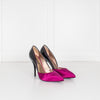 Lanvin Black And Pink Satin And Patent High Court Shoe