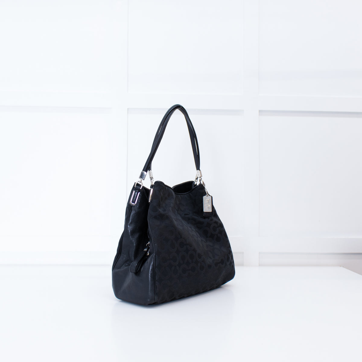 Coach Black Fabric Leather Trim Signature 25637 Shoulder Bag