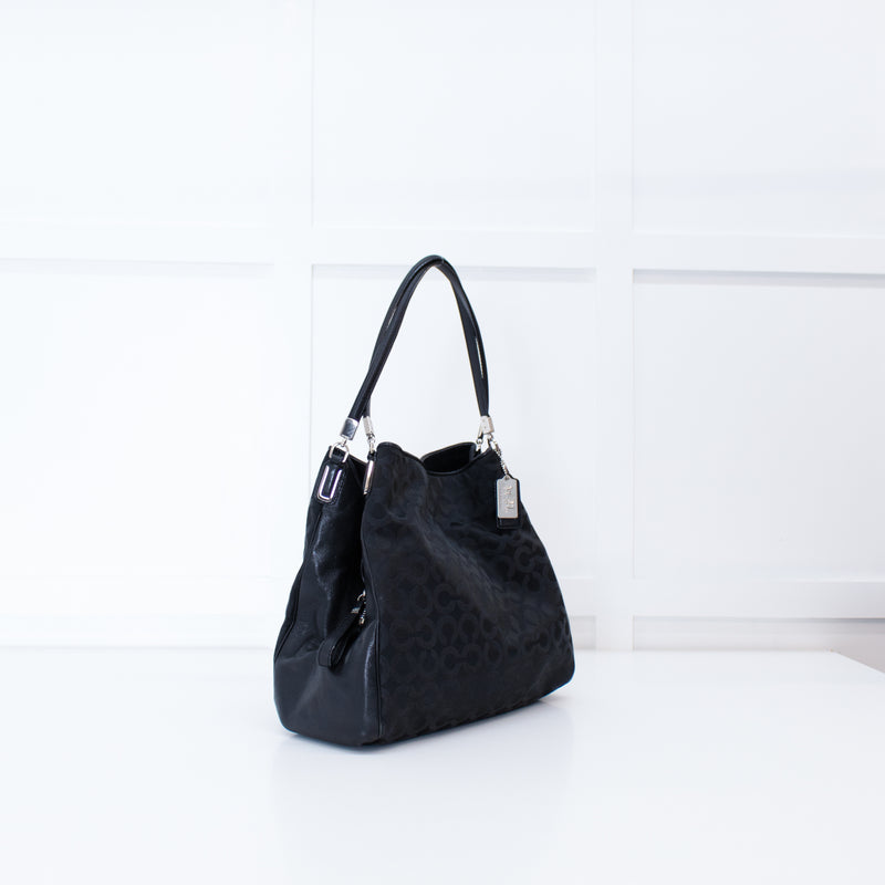Coach Black Fabric Leather Trim Signature 25637 Shoulder Bag