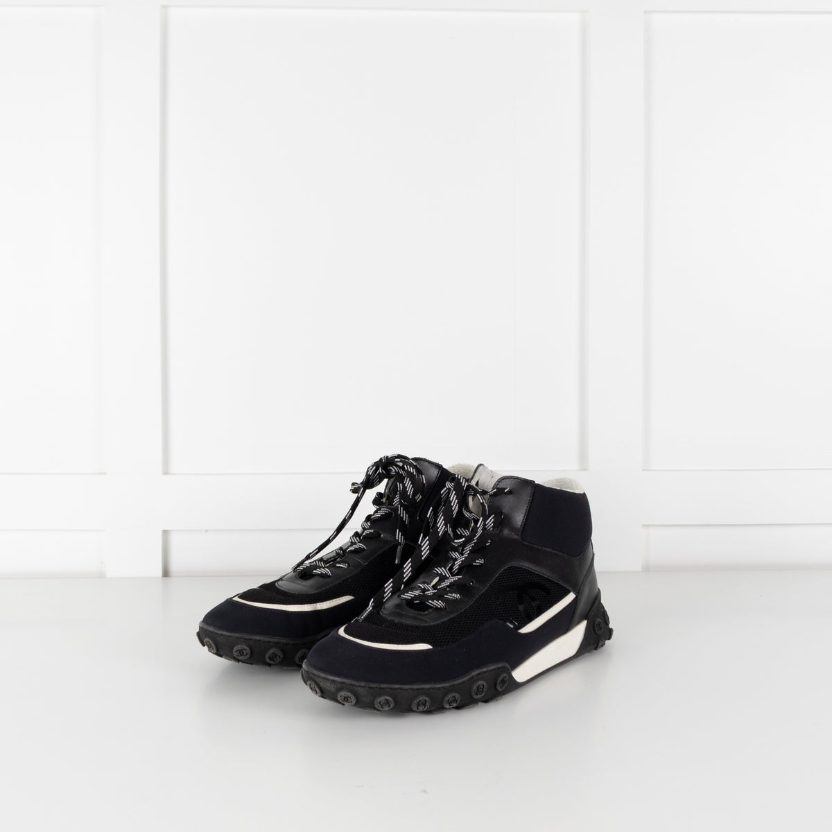 Chanel Black White Trim Interlocking CC Mesh Trainers