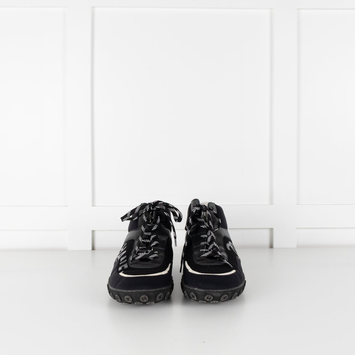 Chanel Black White Trim Interlocking CC Mesh Trainers