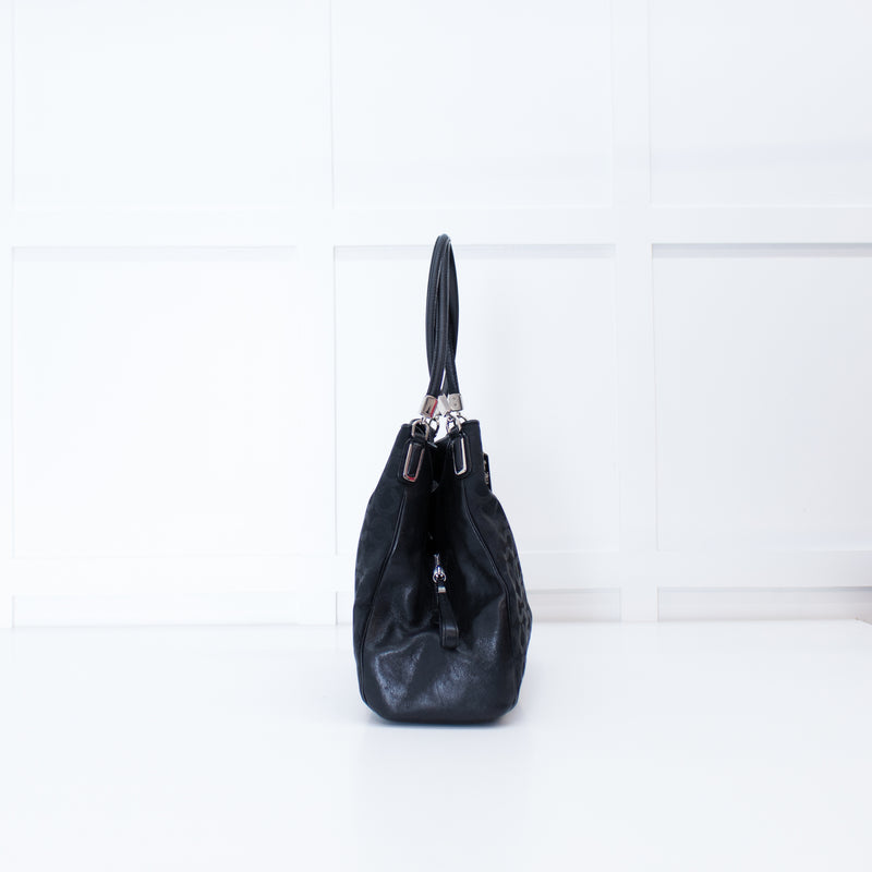 Coach Black Fabric Leather Trim Signature 25637 Shoulder Bag