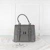 Prada Grey Saffiano Leather Turn Lock Flap Top Handle Bag