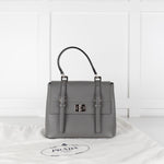 Prada Grey Saffiano Leather Turn Lock Flap Top Handle Bag
