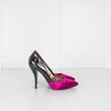 Lanvin Black And Pink Satin And Patent High Court Shoe