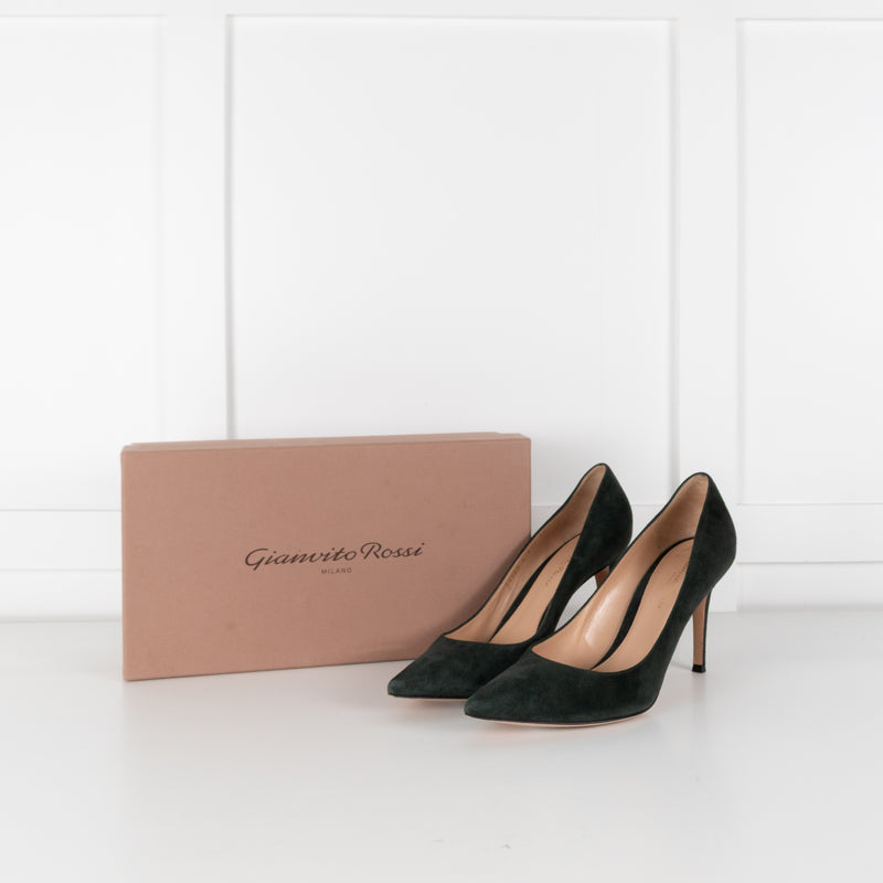 Gianvito Rossi Green Suede Pointy Heeled Shoes
