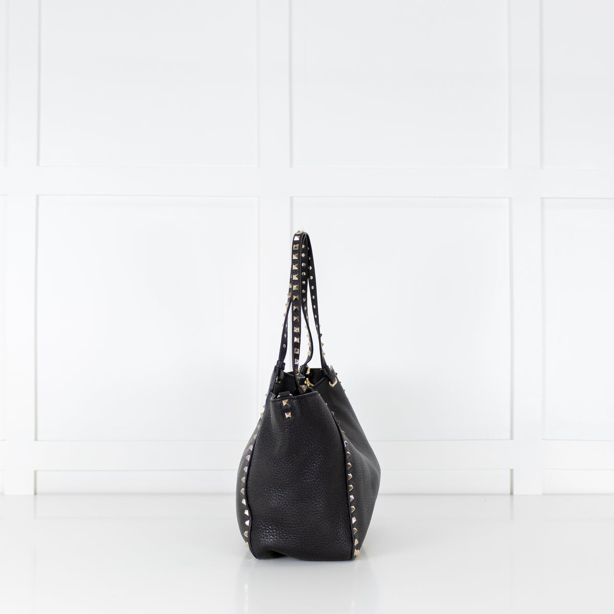 Valentino Black Grained Leather Rockstud Tote Bag