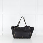 Valentino Black Grained Leather Rockstud Tote Bag