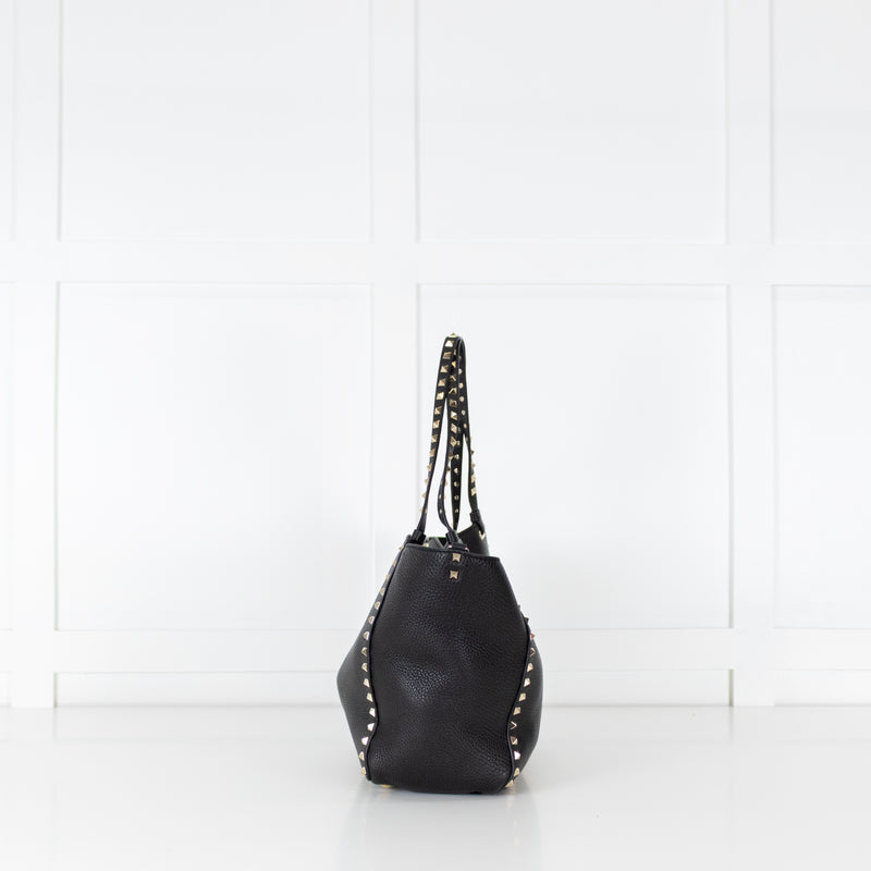 Valentino Black Grained Leather Rockstud Tote Bag