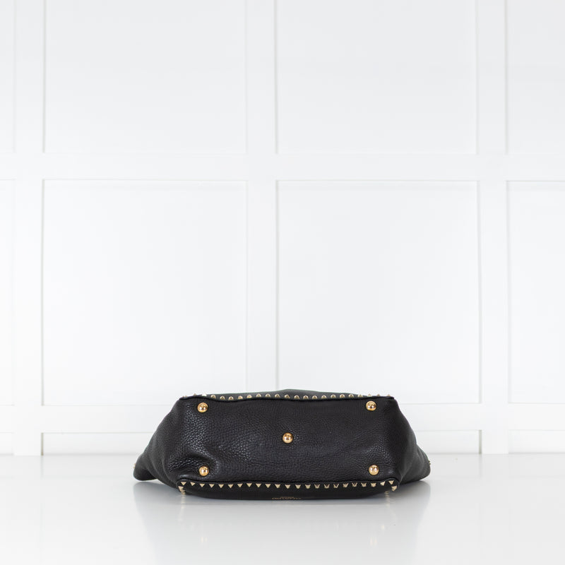Valentino Black Grained Leather Rockstud Tote Bag