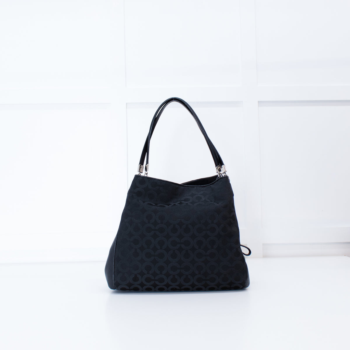 Coach Black Fabric Leather Trim Signature 25637 Shoulder Bag