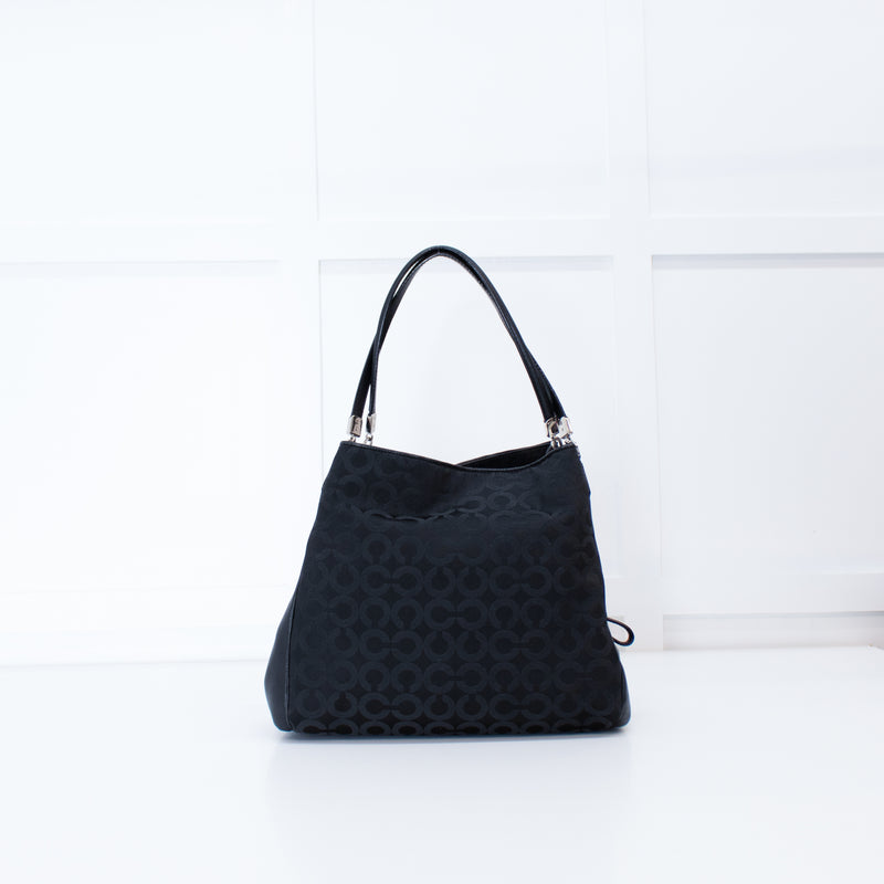 Coach Black Fabric Leather Trim Signature 25637 Shoulder Bag