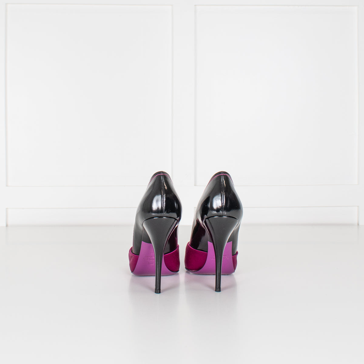Lanvin Black And Pink Satin And Patent High Court Shoe