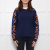 Sandro Dark Blue Flame Motif Knitted Jumper