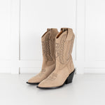 Zadig & Voltaire Neutral Suede Black Embroidery Cowboy Boots