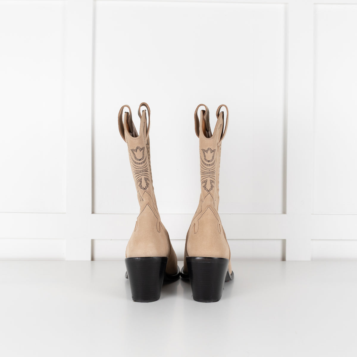 Zadig & Voltaire Neutral Suede Black Embroidery Cowboy Boots