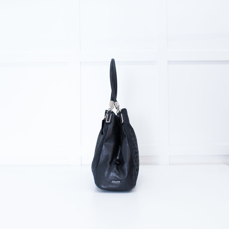 Coach Black Fabric Leather Trim Signature 25637 Shoulder Bag