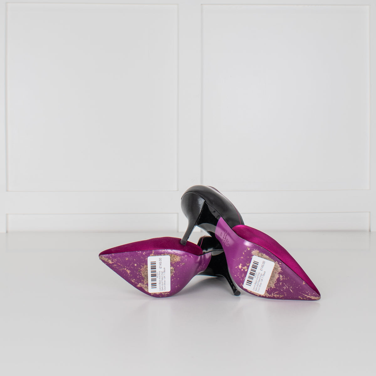 Lanvin Black And Pink Satin And Patent High Court Shoe