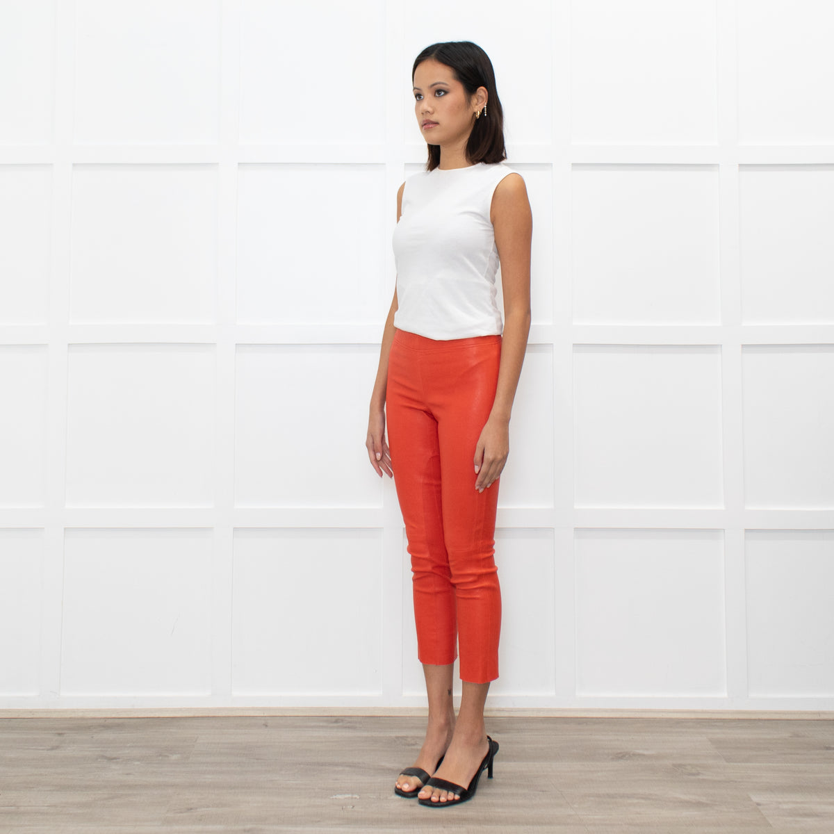 Joseph Orange Stretchy Leather Leggings