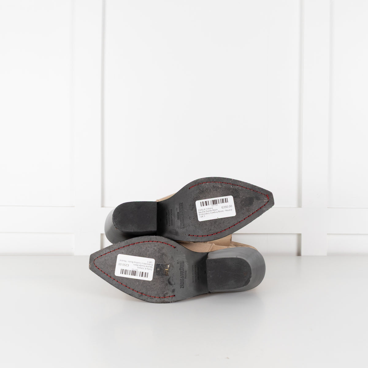 Zadig & Voltaire Neutral Suede Black Embroidery Cowboy Boots