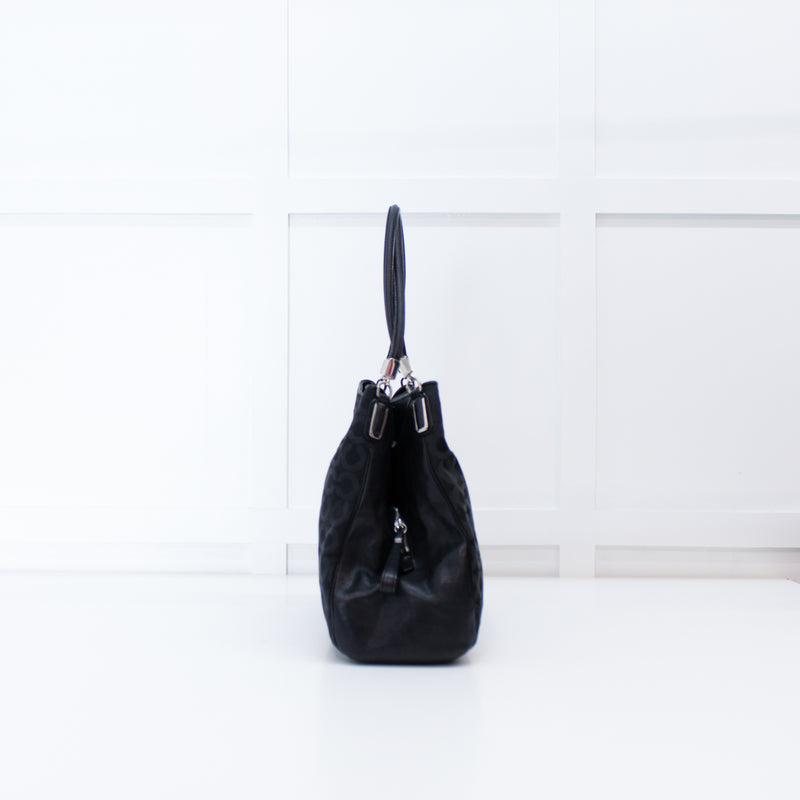 Coach Black Fabric Leather Trim Signature 25637 Shoulder Bag