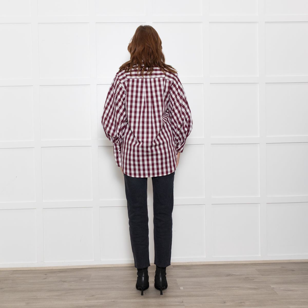 Lee Matthews Burgundy Check Puff Sleeve Shirt