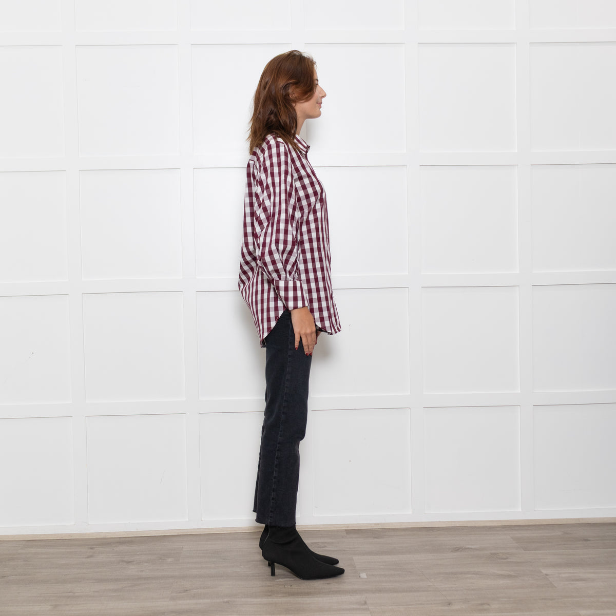 Lee Matthews Burgundy Check Puff Sleeve Shirt
