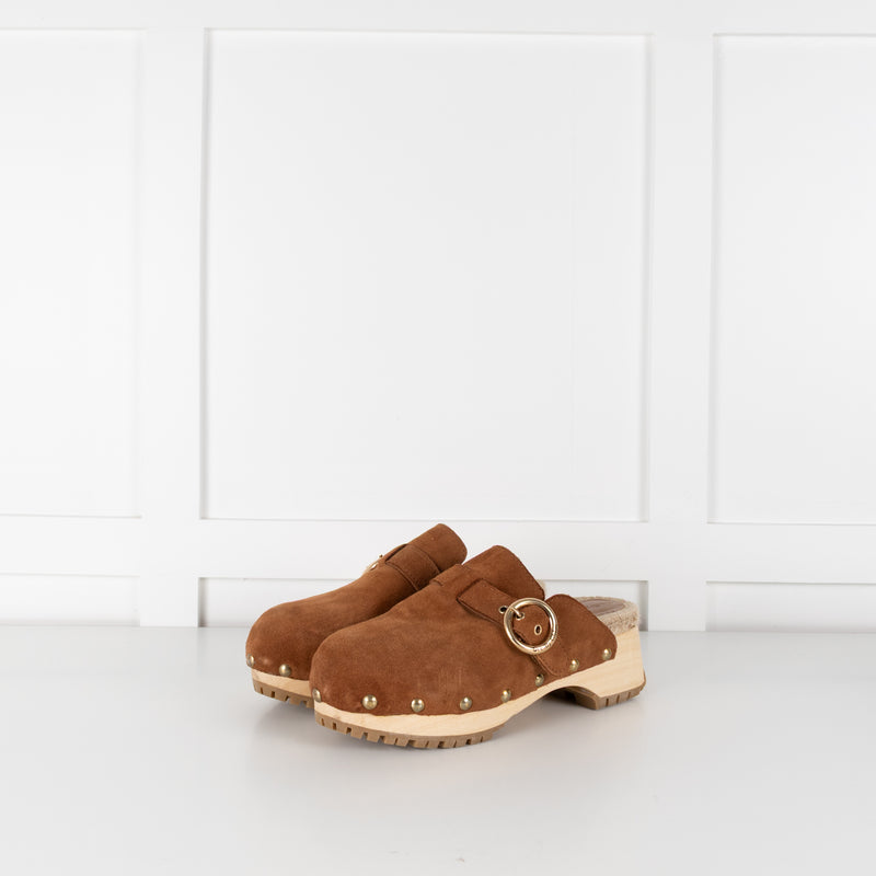 See By Chloe Tobacco Brown Calf Suede Clogs