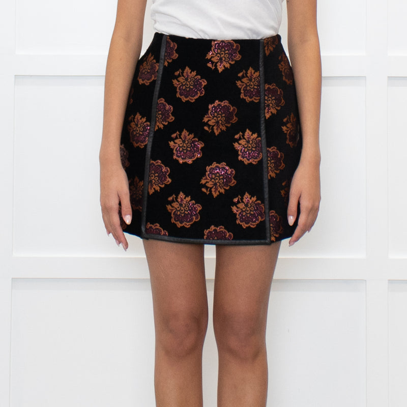 La Double J Black Bronze Floral Twiggy Mini Skirt