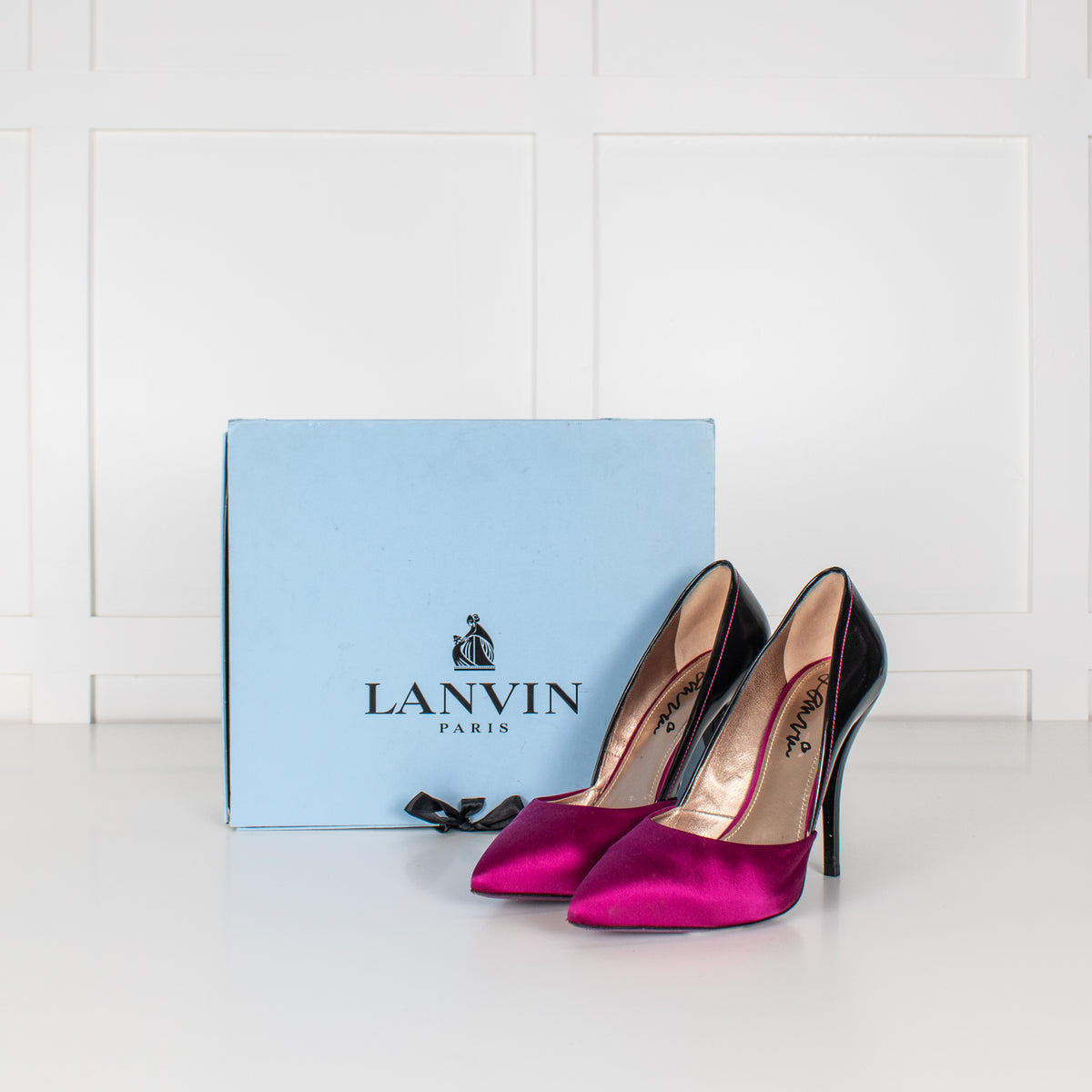 Lanvin Black And Pink Satin And Patent High Court Shoe