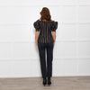 Self-Portrait Black Stripe Asymmetric Puff Shoulder Top