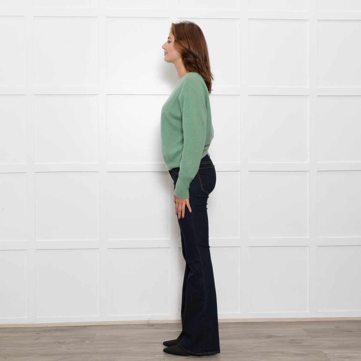 Iris Pale Green Cashmere Twist V Back Jumper