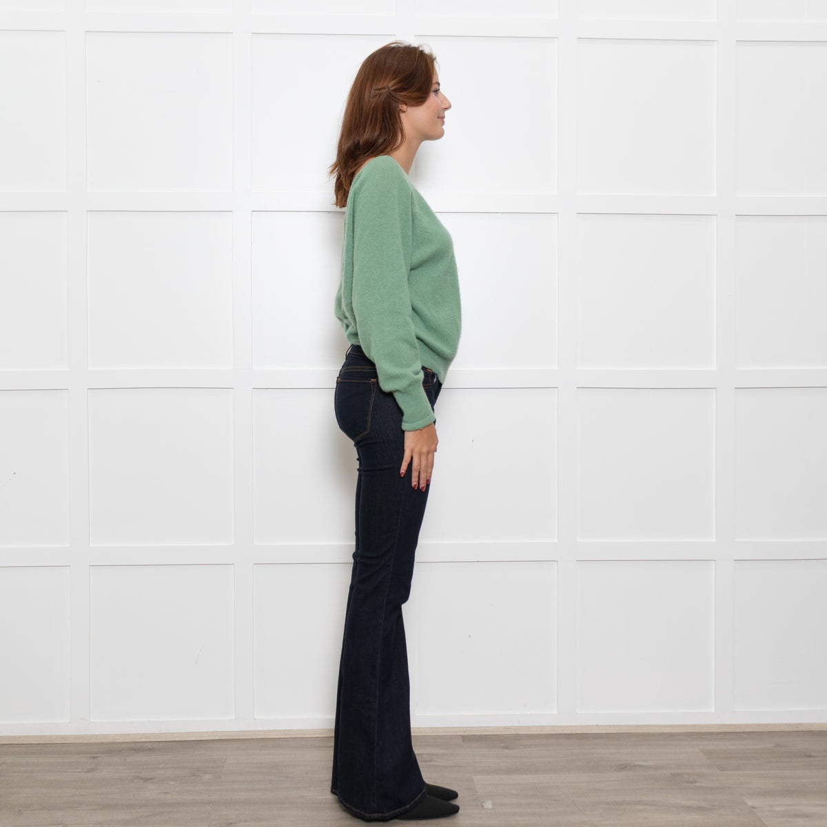 Iris Pale Green Cashmere Twist V Back Jumper
