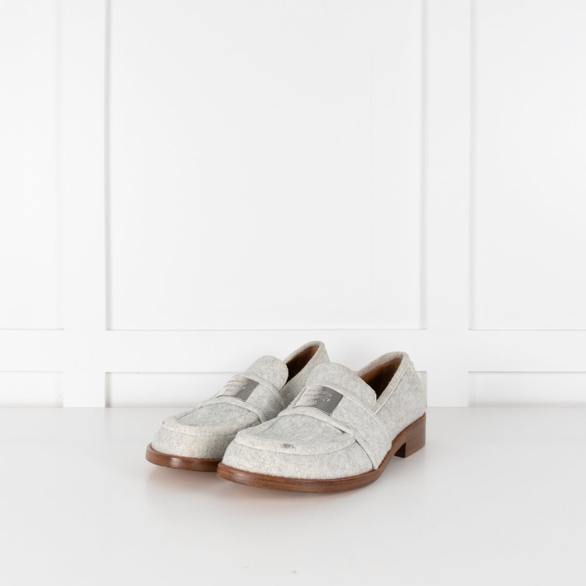 Acne Grey Felted Loafers with Logo Plaque